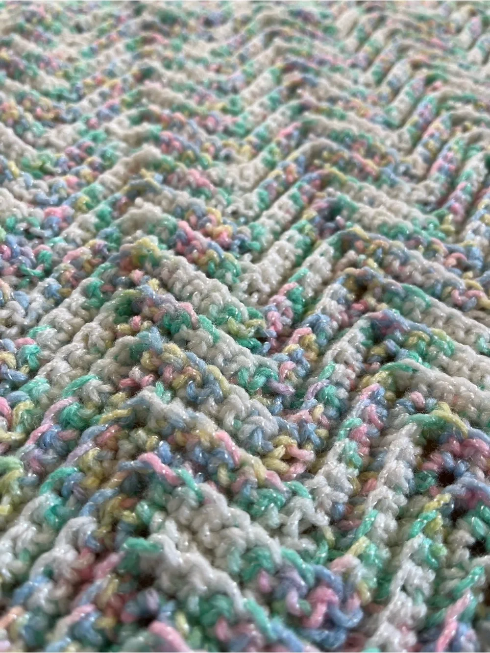 Handmade Crochet Pastel Baby Blanket - 29”x34” Rectangle Bed Throw for Nursery